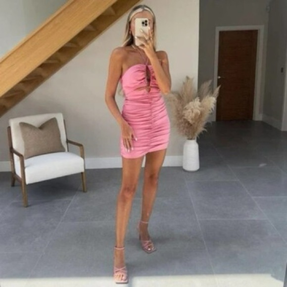 Zara Dresses & Skirts - Zara Pink Cut Out Mini Dress Ruched